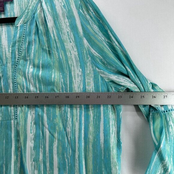 Gloria Vanderbilt Top Size L Stripe Tunic Blouse 3/4 Bell Sleeve Viscose Blue - Picture 9 of 11